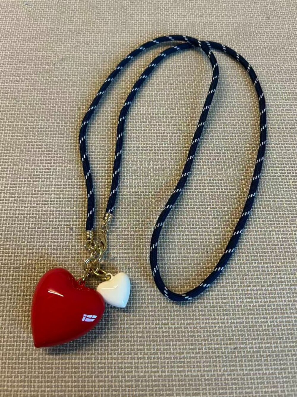 Roxanne Assoulin The Happy Cord Long Big Double Heart Necklace Navy/Red/Cream - Picture 3 of 3
